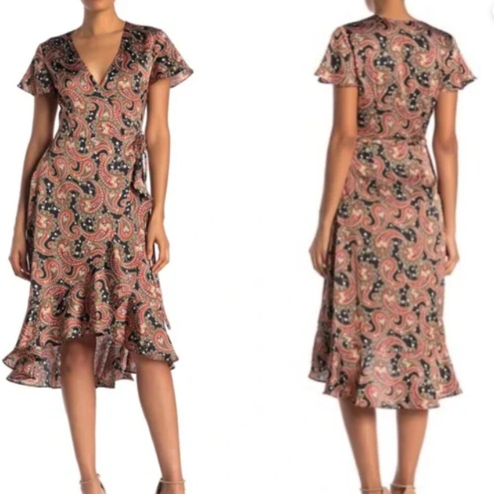 Laundry By Shelli Segal Paisley Wrap Midi Dress Size 4 NWT